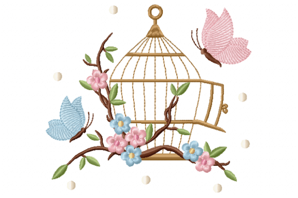Bird Cage Embroidery Design