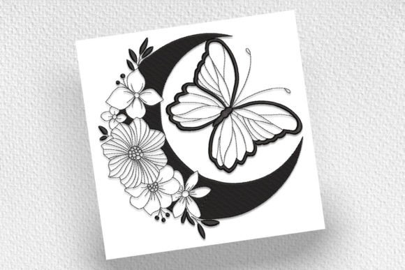 Butterfly with Moon Embroidery Design