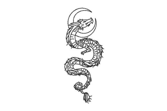 Dragon with Moon Embroidery Design